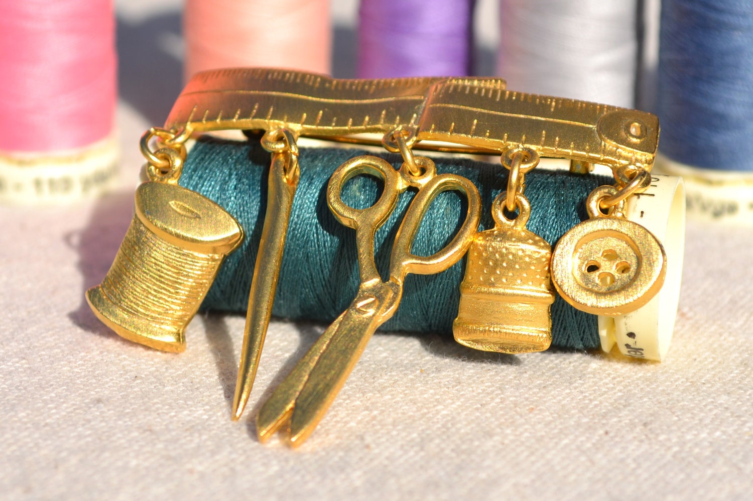 Vintage JJ Sewing Dangles Brooch