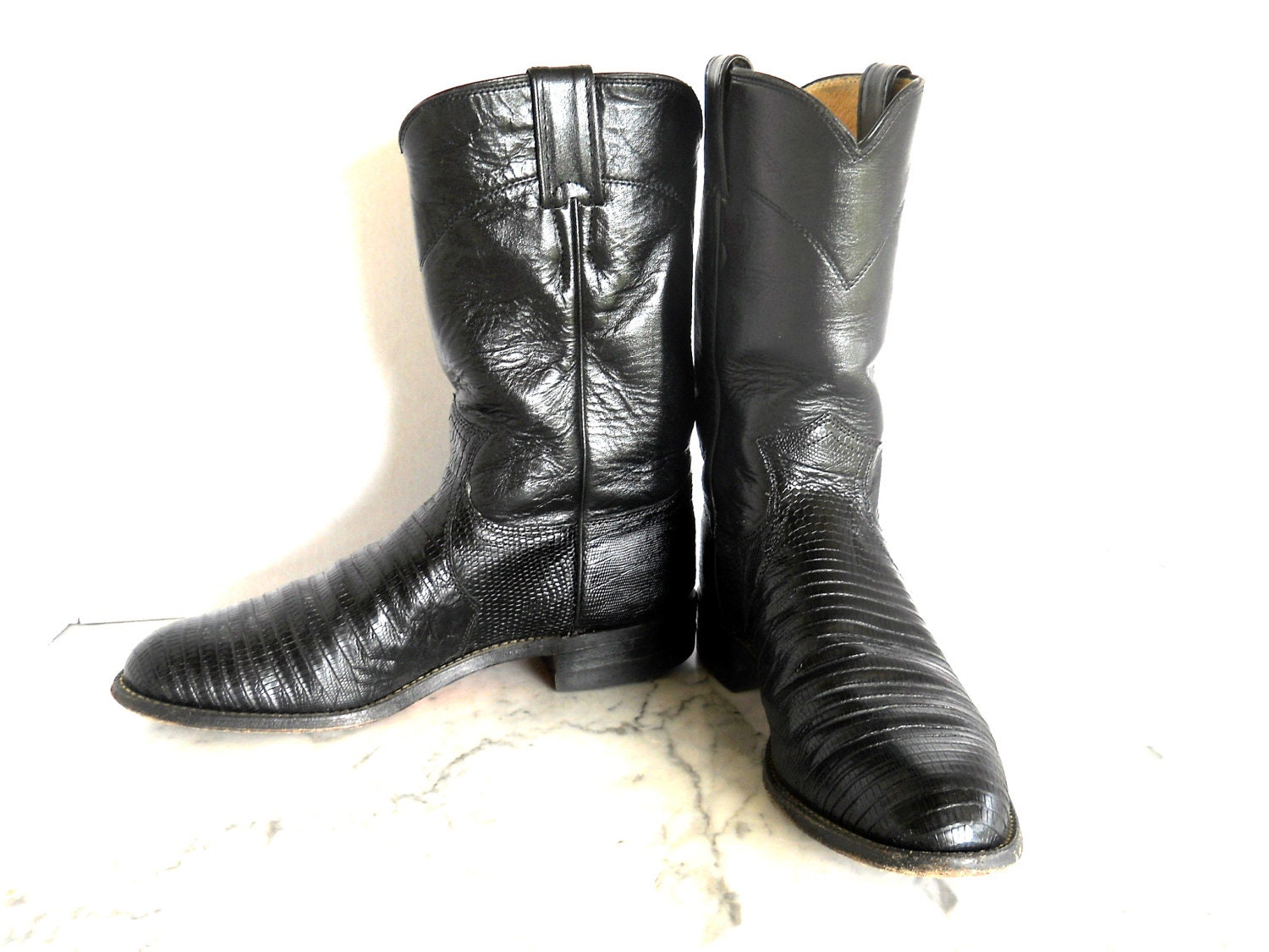 Justin Cowgirl Roper Boots // Black Lizard (7 1/2 B)