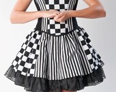 Harlequin Psyco Circus Skirt with Petticoat, Corset Bodice, Neck Collar Goth Gothic Womens Medium Large Halloween Costume