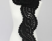 Crocheted long lace scarf black
