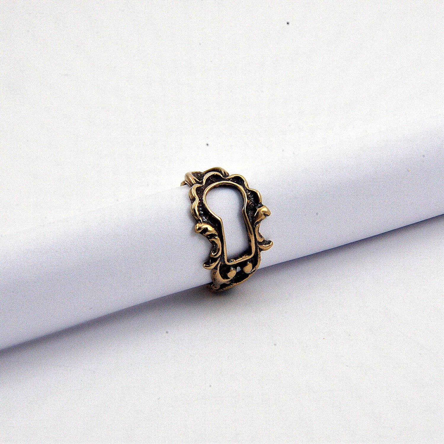 Keyhole Ring - Bronze Victorian Escutcheon Adjustable Ring - Gwen Delicious Jewelry Design