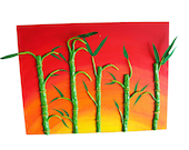 Handmade Asian Bamboo Acrylic Painting - Red, Orange, & Yellow Sunset with Polymer Clay Bamboo Stalks - 18x24