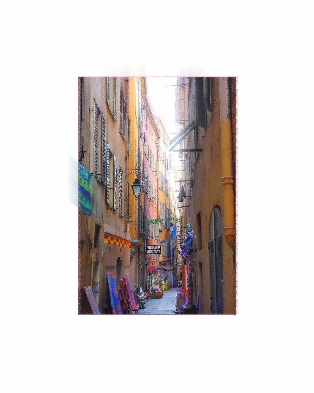 Fine Art Photography - Beautiful Rich Color City Shopping in Colorful Historic Nice, France - Narrow old street in Europe
