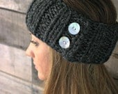 The Parkway. Ear warmers with buttons in Charcoal. Headband.