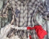 Women's plaid ruffle shirt, country western wear, rustic country chic, shabby lace, cottage clothing, true rebel clothing, winter
