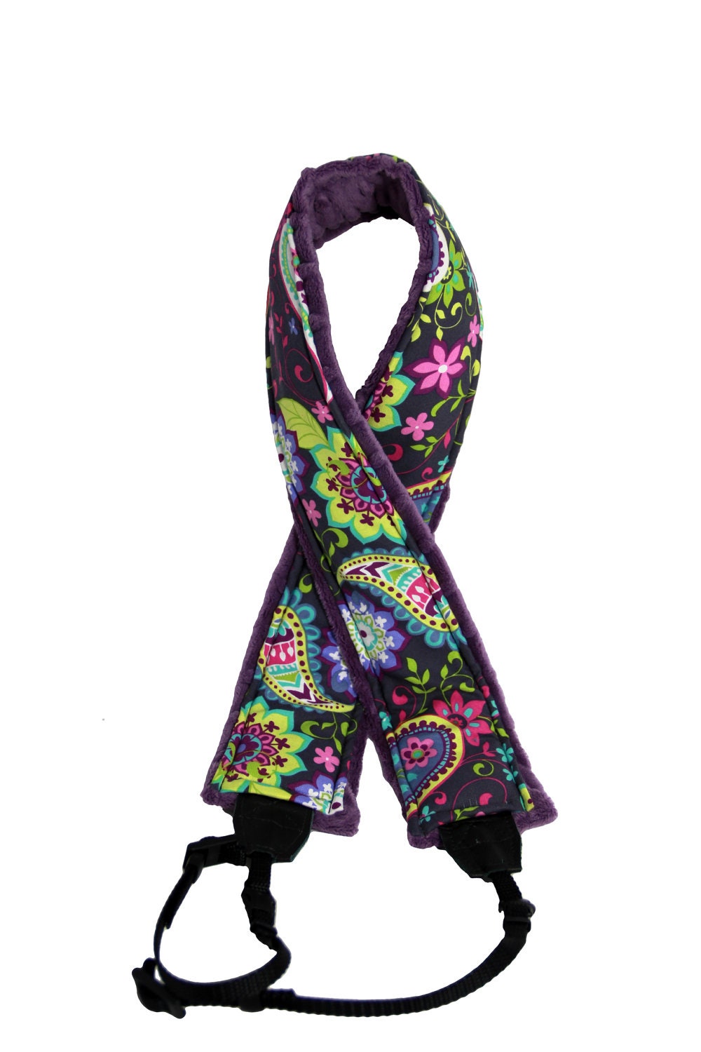 DSLR Cross Body Camera Strap Long Quick Release Colorful Paisley Floral with Minky
