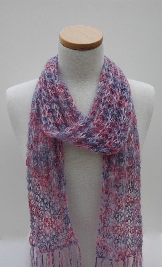 Silk and Mohair Scarf Hand Knit Rose Mauve Lavender by ScarfRunner