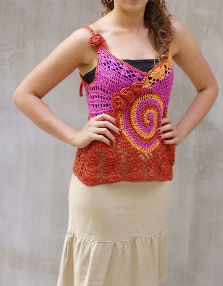 Hand crocheted Freeform Lace Top Cinnamon Funky Halter