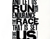 Running Themed Art, Black and White Letterpress Poster, Motivational Print for Runner, Religious Bible Verse, Gift for Runner, 11 x 17