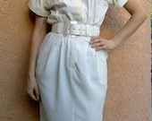 Summer WHITE 80s DYNASTY style power DRESS lace and pleats