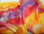 Yellow, red and violet sunset silk scarf, singing scarf that carries light