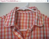 Vintage 70s red plaid top with peter pan collar - FREE shipping worldwide