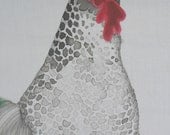Black and White Rooster Hand Painted On Cotton Quilt Block