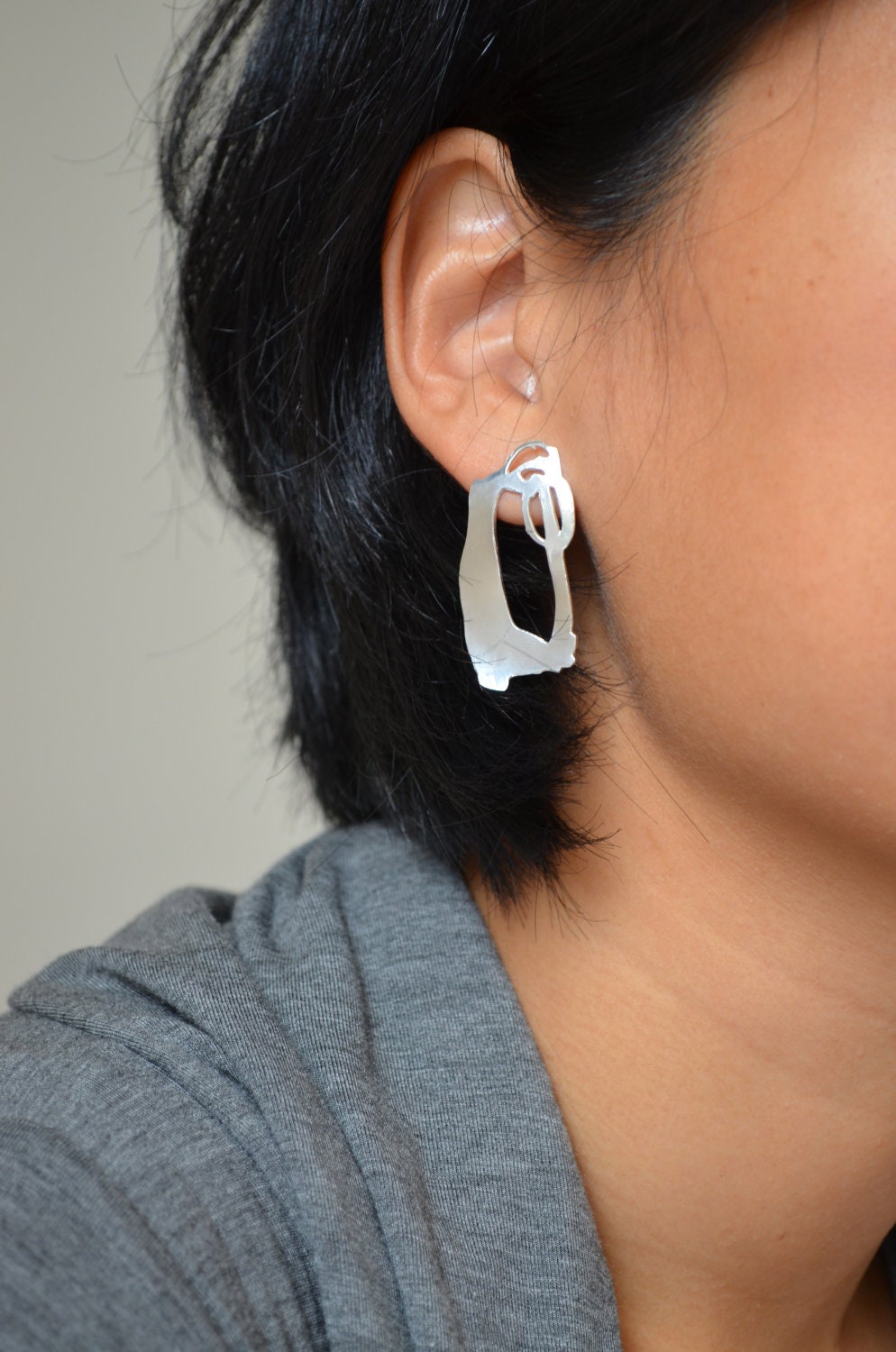 Sterling silver abstract drawing stud earrings