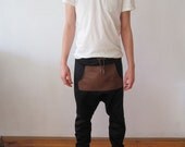 Low crotch, pants, harem, jogging pants, pleather, draw string, native, feathers, by Britton on Etsy