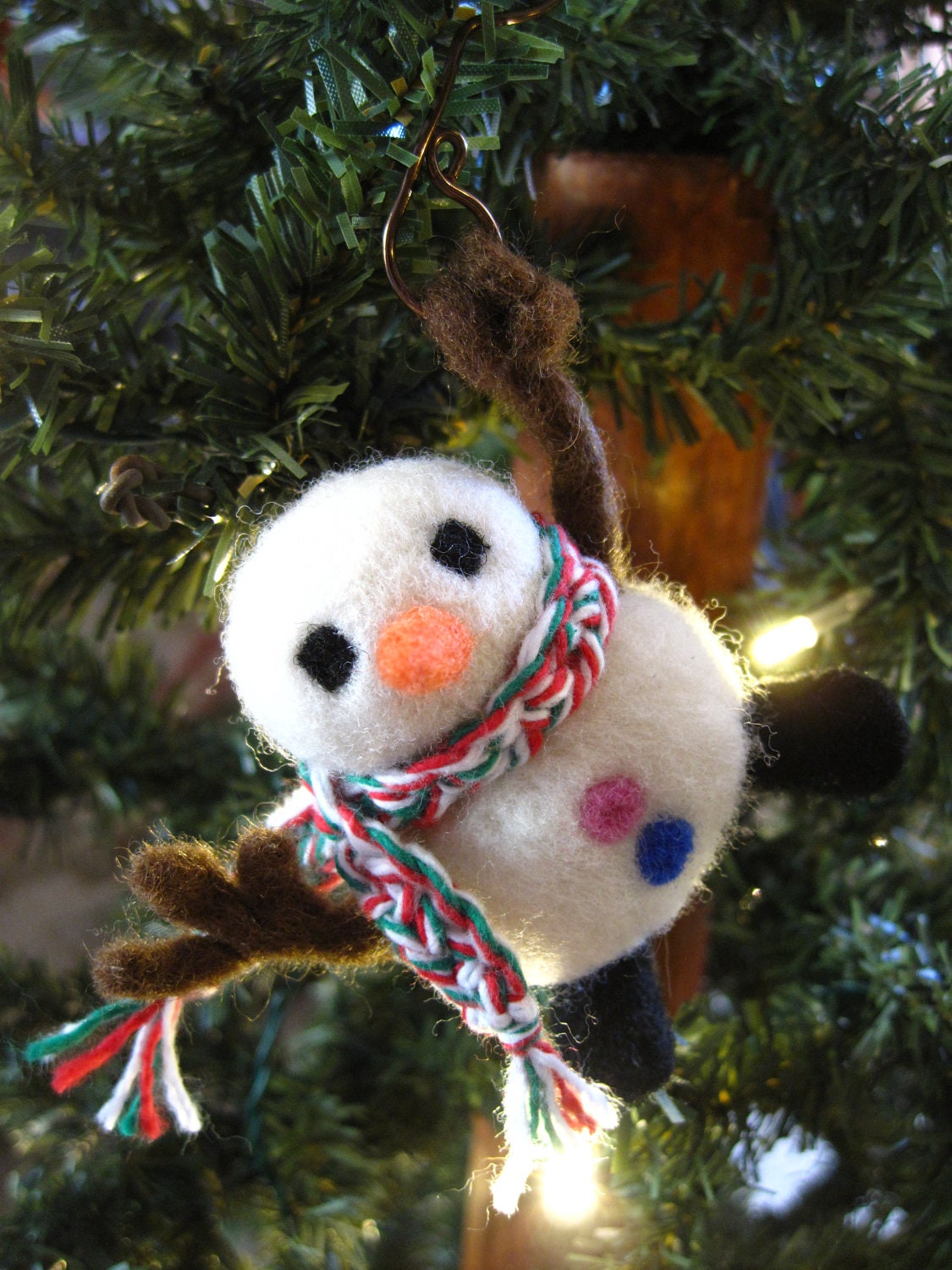 Snowman Ornament - Winter Decoration - Needle Felted Wool - Charity - FeltLikeHelping