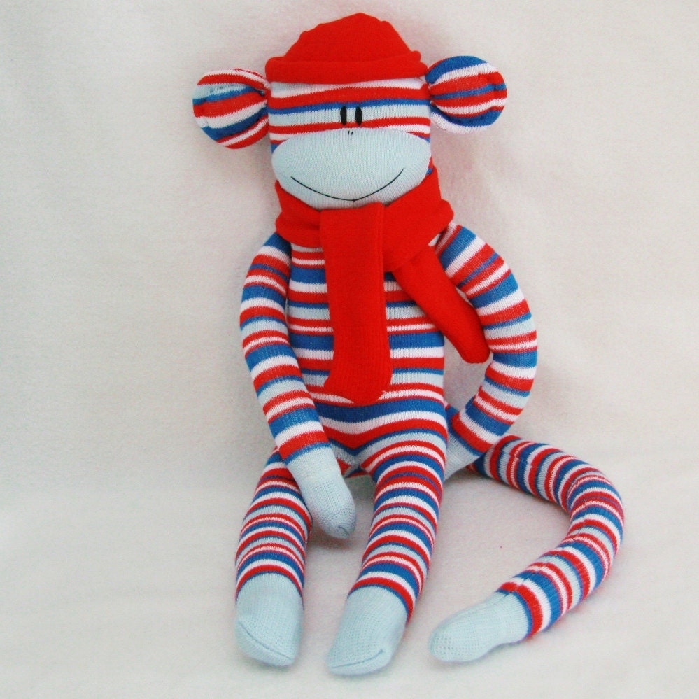 Sock Monkey Kit - Red White and Blue Slim Stripes