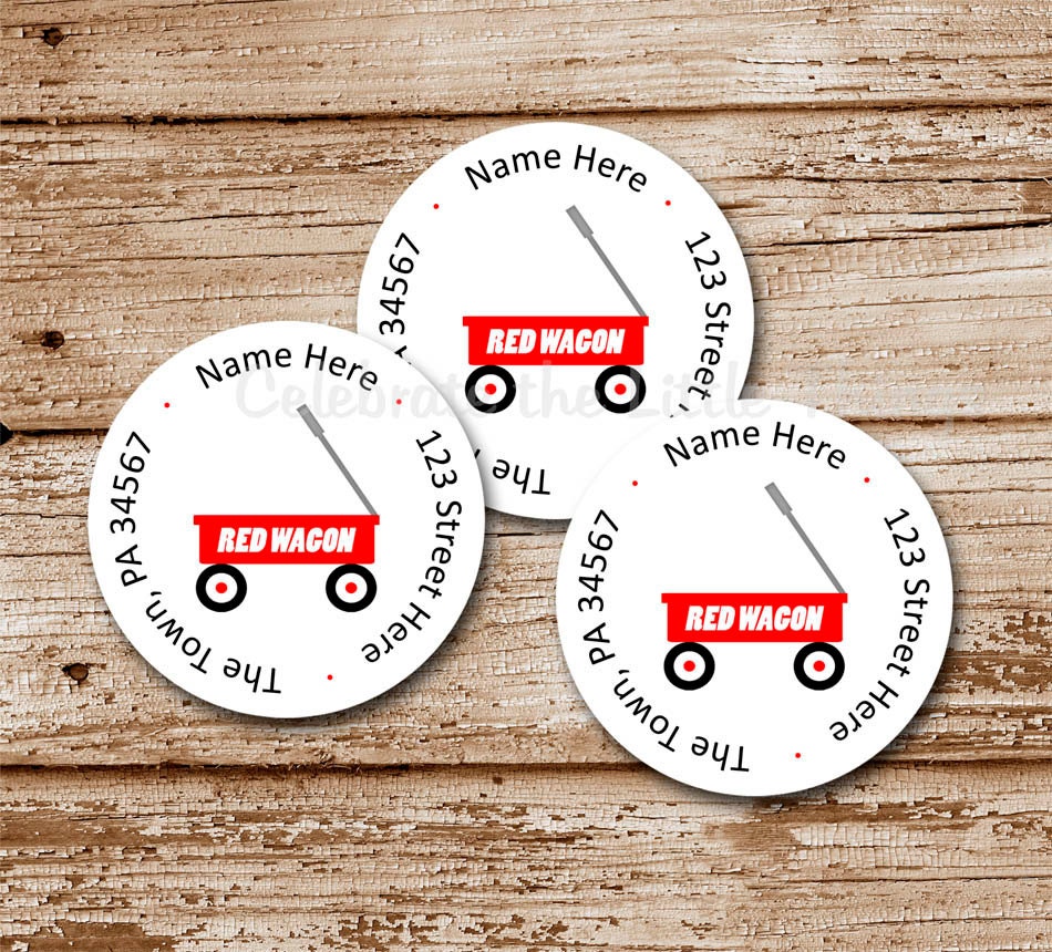 SET of 20 Red WAGON Address Labels, Stickers Il_570xn