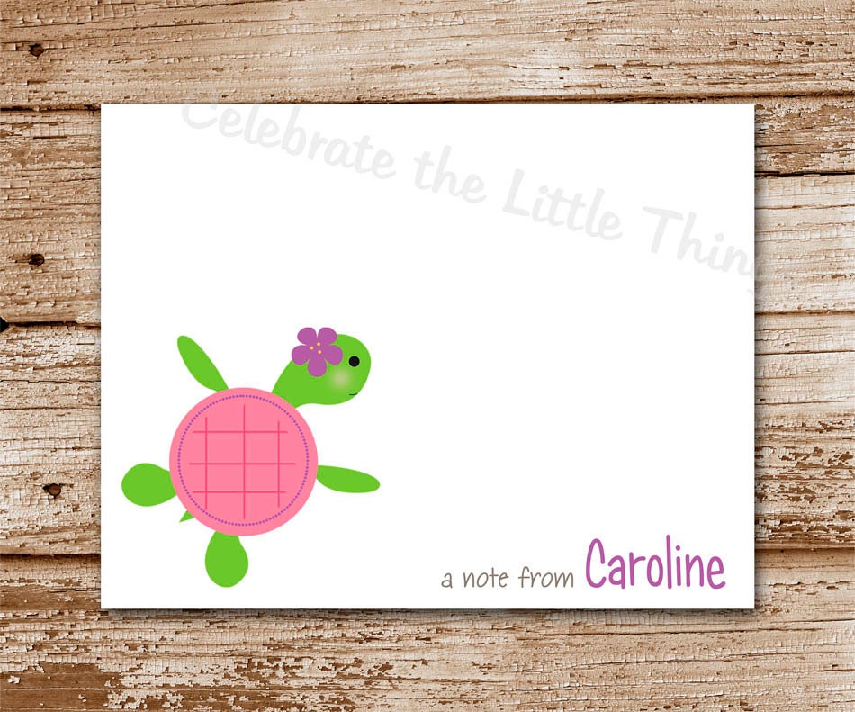 SET of 8 TURTLE Note Cards for Girls. : personalized stationery, thank you notecards Il_570xn