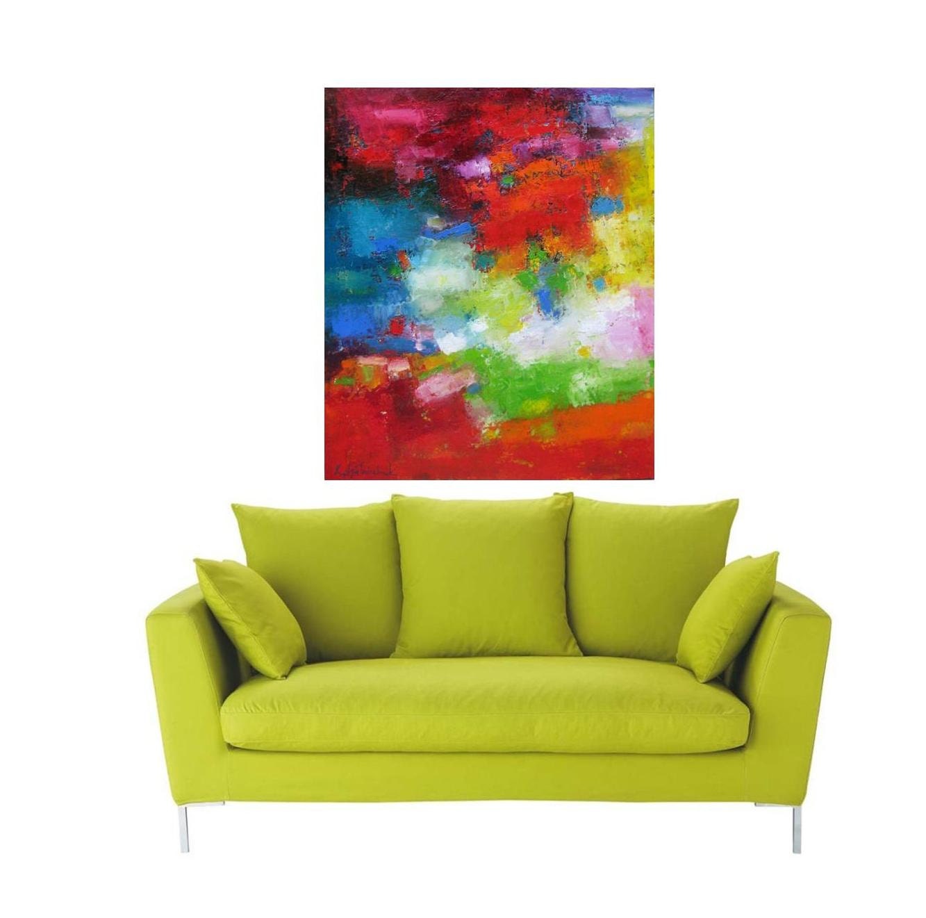 red, blue, green, turquoise oil abstract painting, green red blue Oil on canvas, Original large abstract, oil painitng