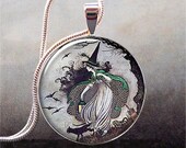 Fairytale Witch pendant, witch necklace resin pendant,  witch jewelry, Halloween jewelry