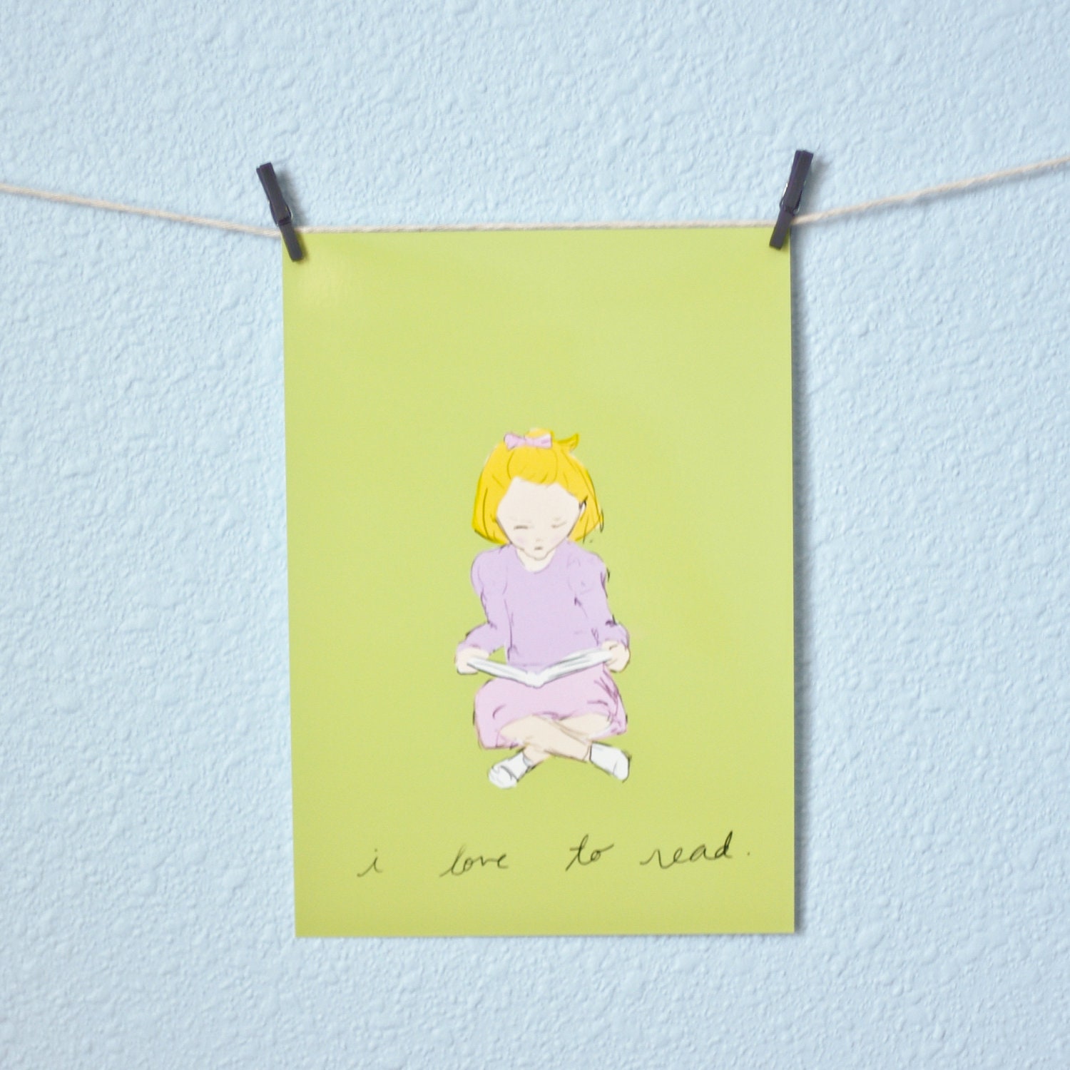 Nursery Art Illustration -- Love to Read Girl