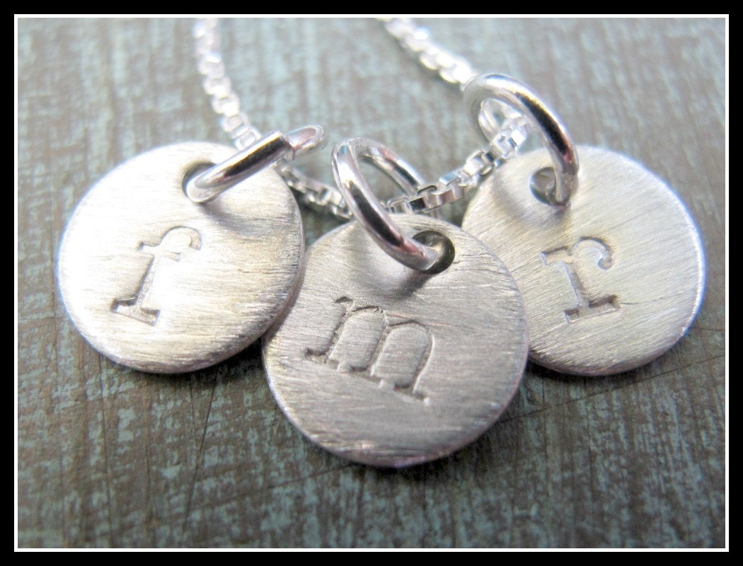 Sterling Silver Hand Stamped TINY Initial Circle Charms Necklace - For Mom, Grandma, Nana, Sister, Teenager