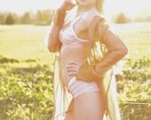 Womens Lingerie Set Vintage Style Honeymoon Pink Ruffles Soft Bra & Panties Set Handmade to Order
