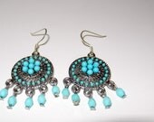 Turquoise and Silver Metal Bohemian Dangle Earrings