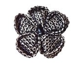 Japanese Kanzashi flower brooch handmade in black and white vintage kimono silk shibori fabric