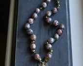Red Marbled Stones with Cross and Vintage Mix Necklace
