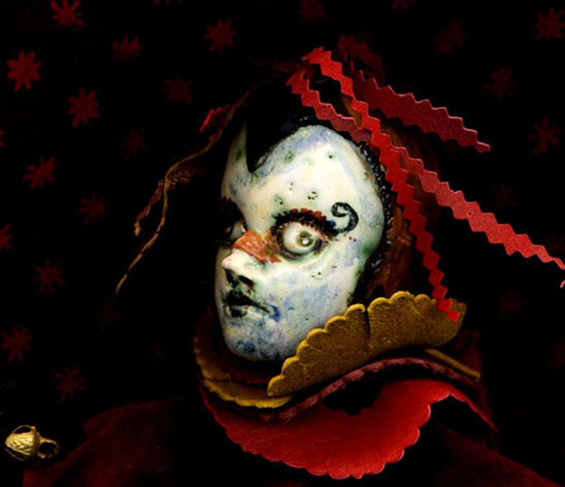 Renaissance Rooster LOVE ... ooak  & kiln fired harLeQuin haNd puppeTTe...mardi gras carnivale