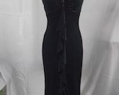 Vintage 1980s Dress Gown Long Green Gold Metallic Sexy Evening Drama Glamour DE LARU Label