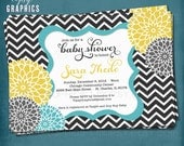 Spa Pom Pom. Chevron Mums Baby / Bridal Shower Invite by Tipsy Graphics. Any colors and text. Il_170x135