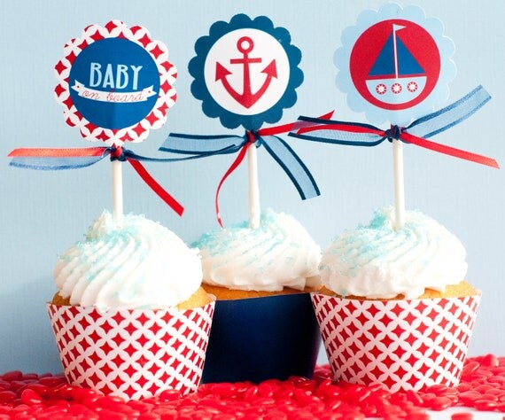Nautical Ahoy Baby Shower PRINTABLE Party Tags (INSTANT DOWNLOAD) by Love The Day Il_570xn