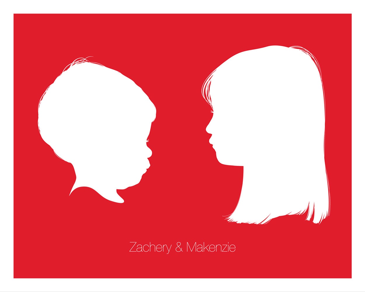 Children Silhouette Portrait - Sibling Special Price (8x10) Your Choice of Color