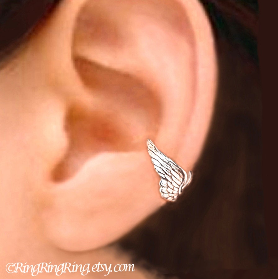 925. Tiny Guardian Angel wing earcuff - Sterling Silver ear cuff earring, cartilage non pierced jewelry for men and women 122312