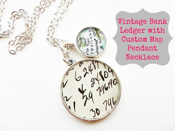 Custom Map  Vintage Ledger Paper Map Necklace