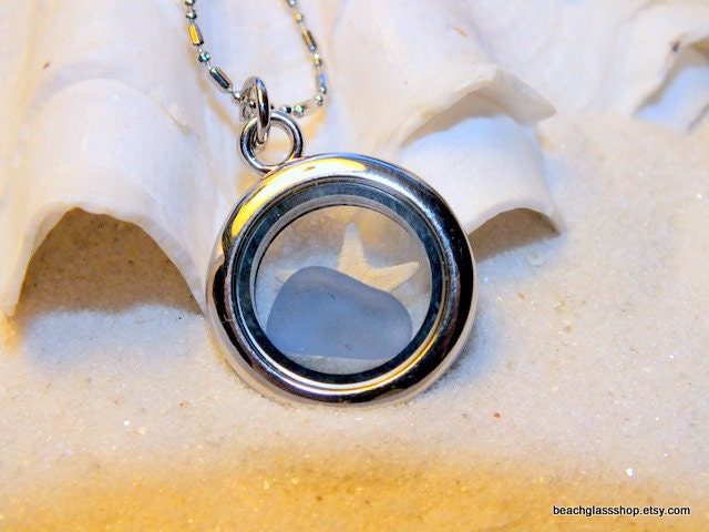 Sea Glass Beach Glass Locket  Round Mini Glass Pendant Lake Erie Cleveland