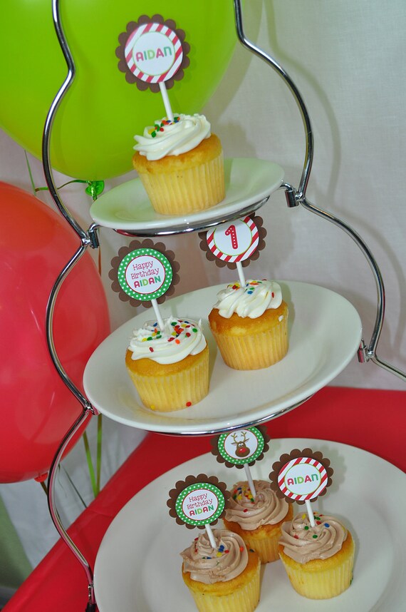12 Reindeer Cupcake Toppers - Holiday, Winter Birthday Party Decorations - Christmas Party Banner Il_570xn