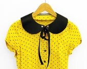 Faux Leather & Pearls Collar with Black Satin Bow - Handmade - One of a kind - PROMOTIONAL PRICE