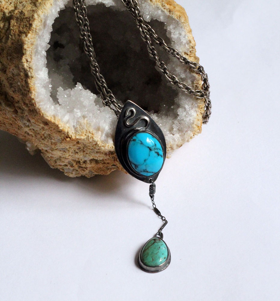 mystical blue eye... blue and green turquoise sterling silver necklace