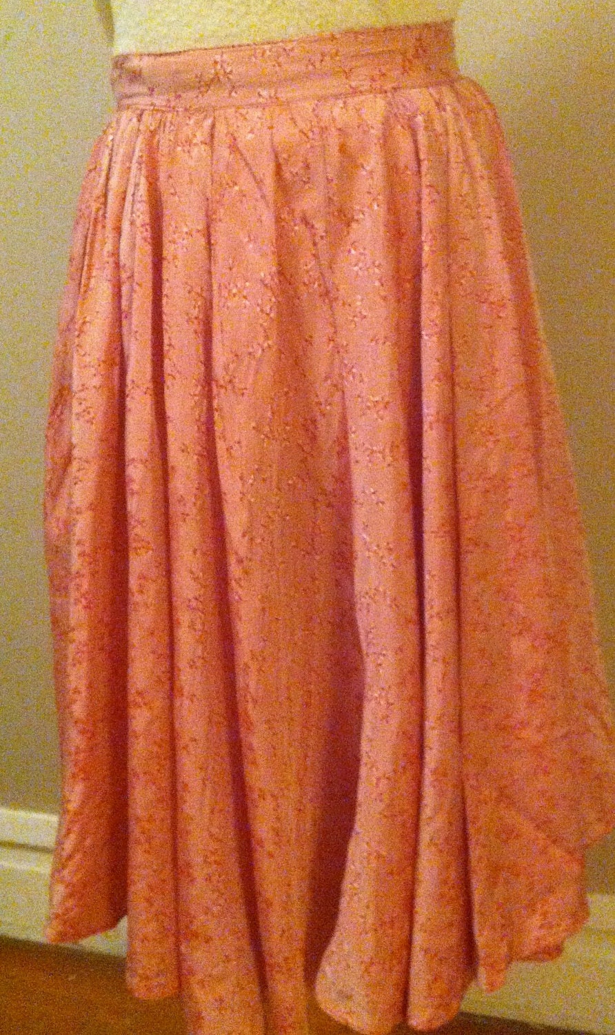 Vintage Light Pink Handmade Floral skirt, 1950's / full skirt