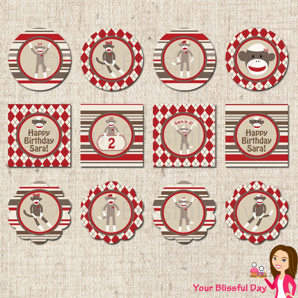 PRINTABLE Girl Sock Monkey Party Circles (Personalized) Il_170x135