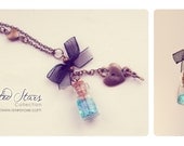 Black lace Tiny glass Bottle Necklace, with glitter stars. CUSTOM STARS COLOR. Glass Vial necklace miniature Bottle Pendant Cute Necklace