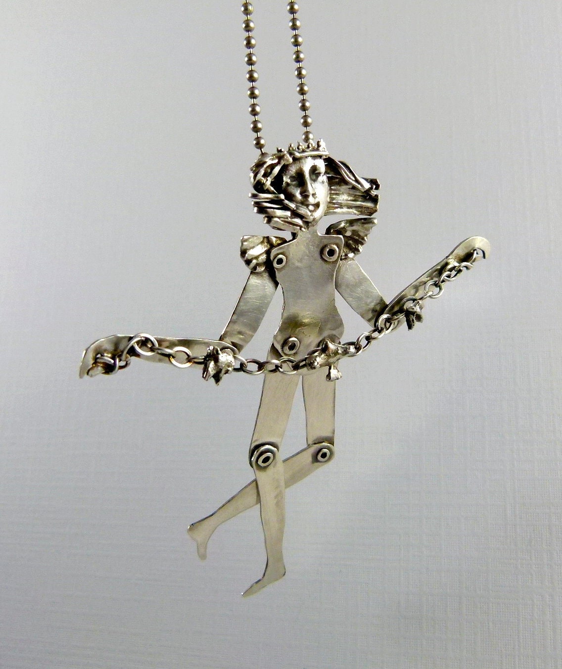 Angel Isabelle Lets Her Spirit Fly Free - Up Cycled Sterling Silver, Sterling Rivets, PMC - Art Jewelry Pendant - 883