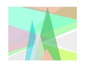 Abstract Mountain, Neon Art Print - 8x10 - Shapes, Geometric, Colorful, Pastel Neon, Rainbow, Angles, Grey, Yellow, Green, Blue, Pink, Brown