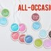 Gift Tag Present Package Labels (15) Set of 15 Small Round Tags . Metal-Rimmed Colorful . Birthday Thank You