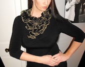 Gold and Black Scarf/Bib Necklace - Crochet, Ruffles, High Fashion, Scarves, For Her, Winter Fashion, Holiday, Women, Ladies, Accessories