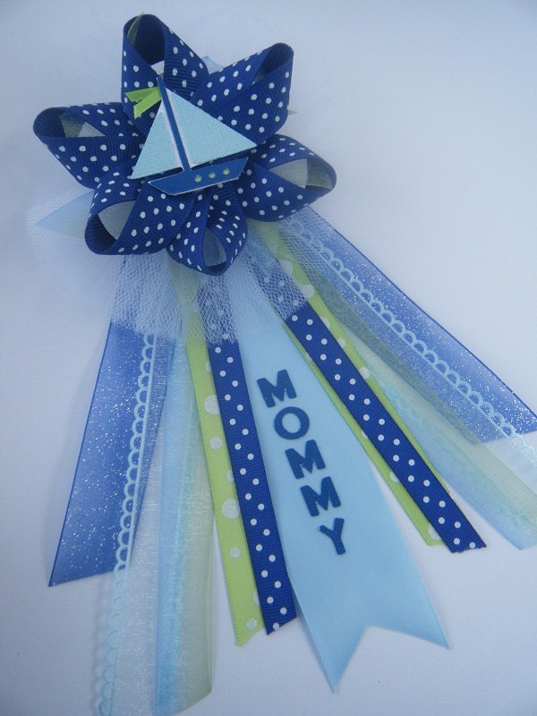 Sailboat CORSAGE in Blue and Green  personalized for Mommy